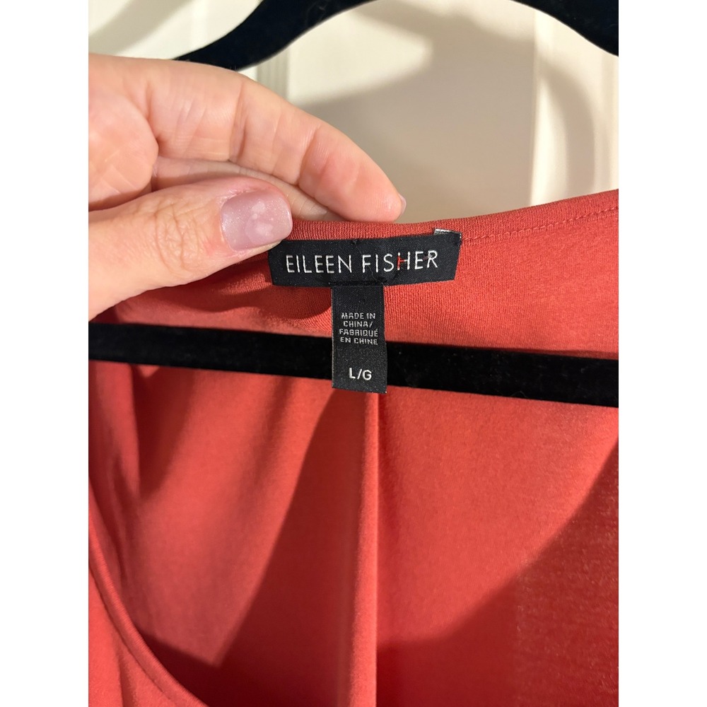 Eileen Fisher Silk Jersey Tank Top Terracotta Orange Scoop Neck Large L Longline